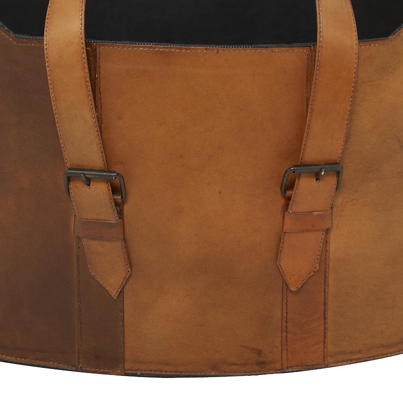 Leather Handmade Box Style Single Slot Magazine Holder with Curved Handles - Set of 2 Brown - Roche River Decor