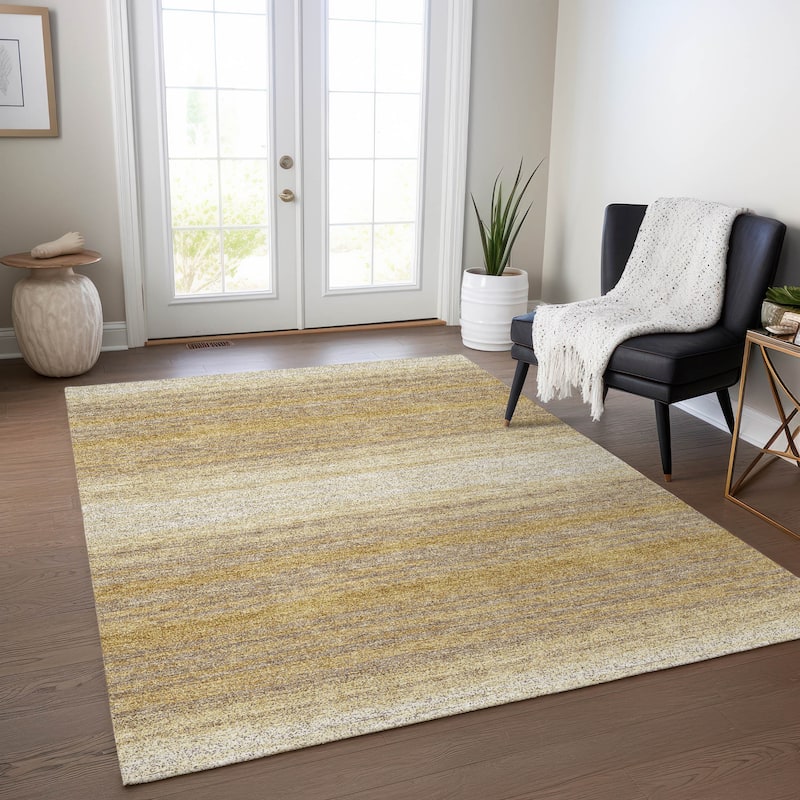 Machine Washable Indoor/ Outdoor Ombre Stripe Chantille Rug - Gold - 9' x 12'