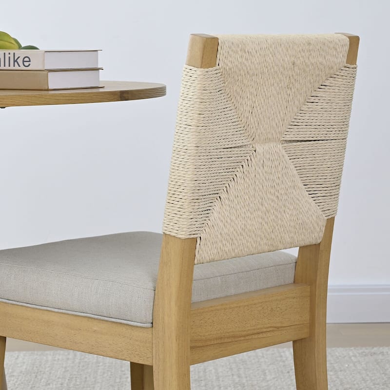 Woven Back Upholstered Seat Dining Chair with Wood Legs(Set of 4)