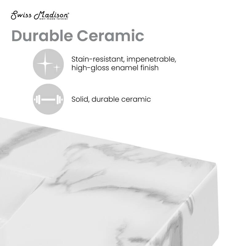 St. Tropez 24" Left Side Faucet Wall-Mount Bathroom Sink In White Marble - 23.625" x 16.125" x 5.75"