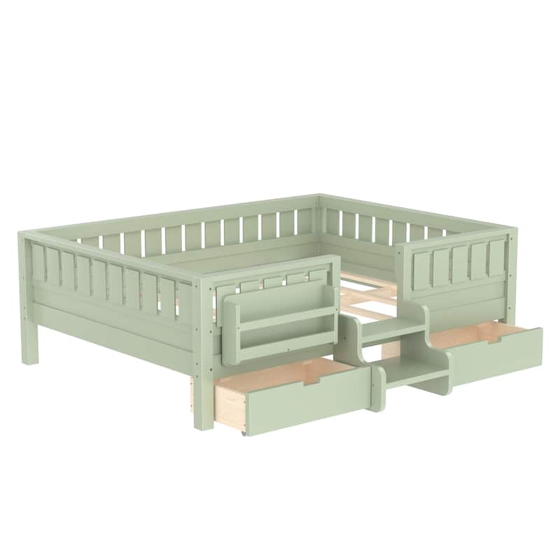 Full/Twin Loft Bed with Storage Drawers, Safety Staircase & Rails