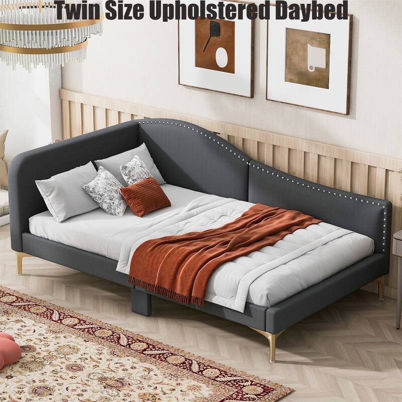 Twin Size Upholstered Daybed with Headboard and Armrest