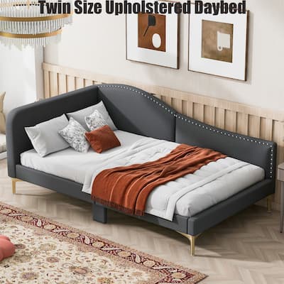 Twin Size Upholstered Daybed with Headboard and Armrest