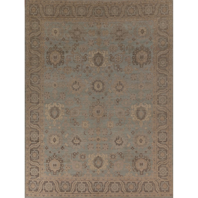 Vegetable Dye Oushak Area Rug Hand-Knotted Blue Wool Carpet - 8'3" x 10'0"