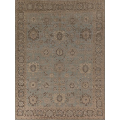 Vegetable Dye Oushak Area Rug Hand-Knotted Blue Wool Carpet - 8'3" x 10'0"