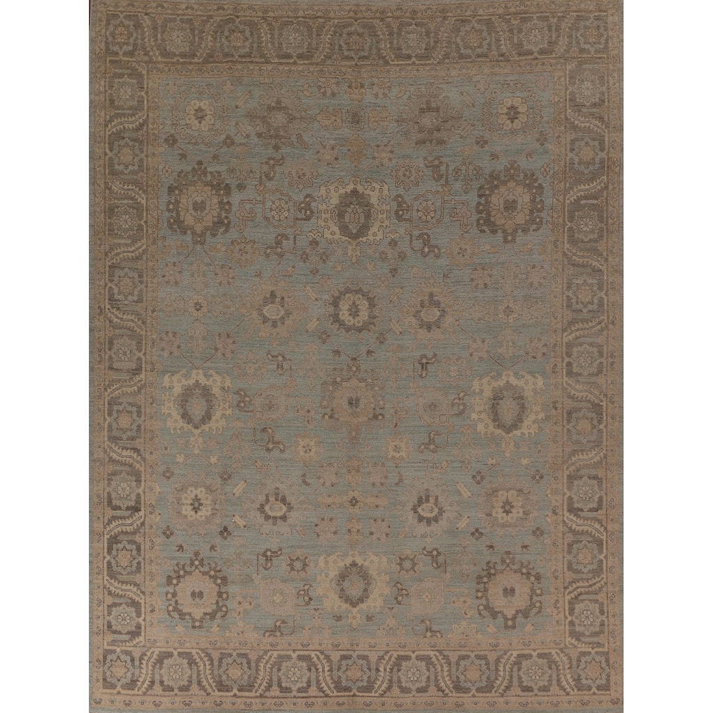 Vegetable Dye Oushak Area Rug Hand-Knotted Blue Wool Carpet - 8'3" x 10'0"