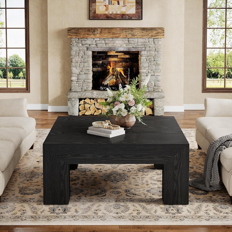 39.4-Inch Square Coffee Table for Living Room, Farmhouse All Wooden Center Table