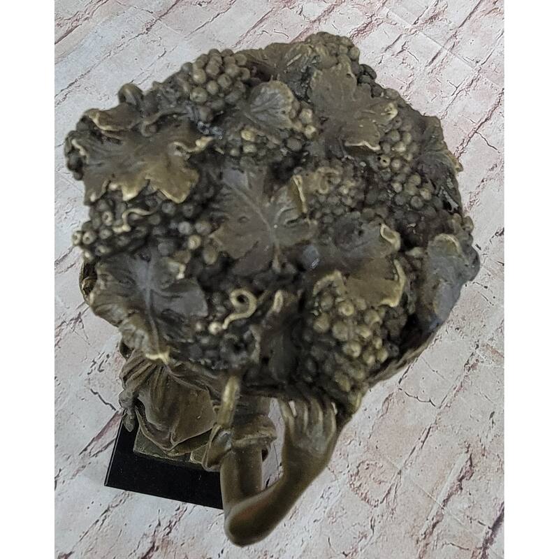 Girl Carrying Basket Of Fruit - Hot Cast Bronze Original Sculpture On Marble Base