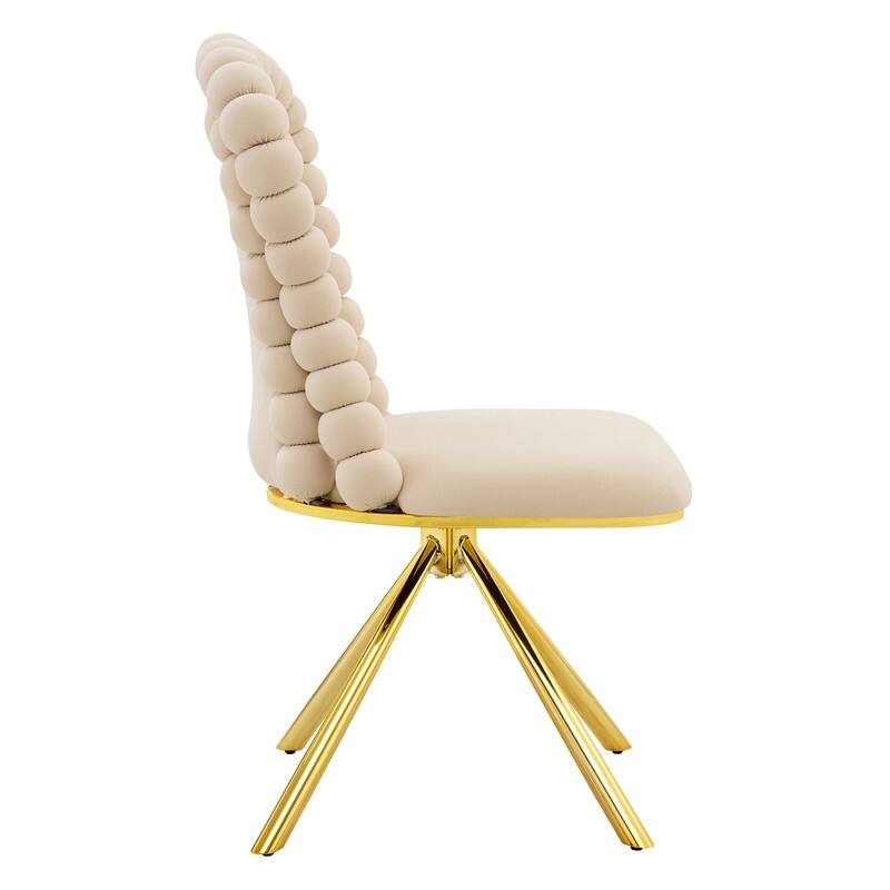 Set of 2 Modern Velvet Dining Chairs with Bubble Bead Back & Gold Legs