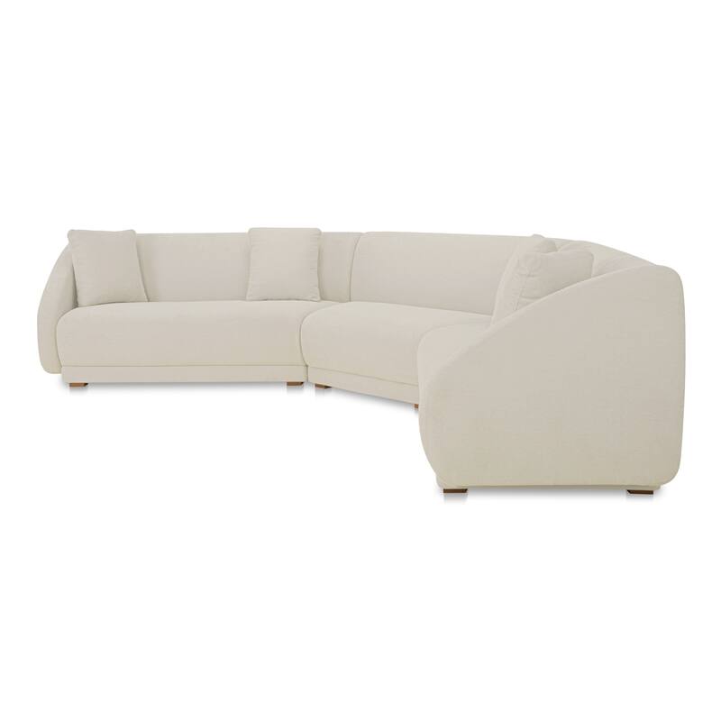 NADAAL STUDIOS Solace 3 Piece Modular Sectional with Wedge Slipper Chair, Sloped Arms, Plinth Base, Four Toss Cushions, White
