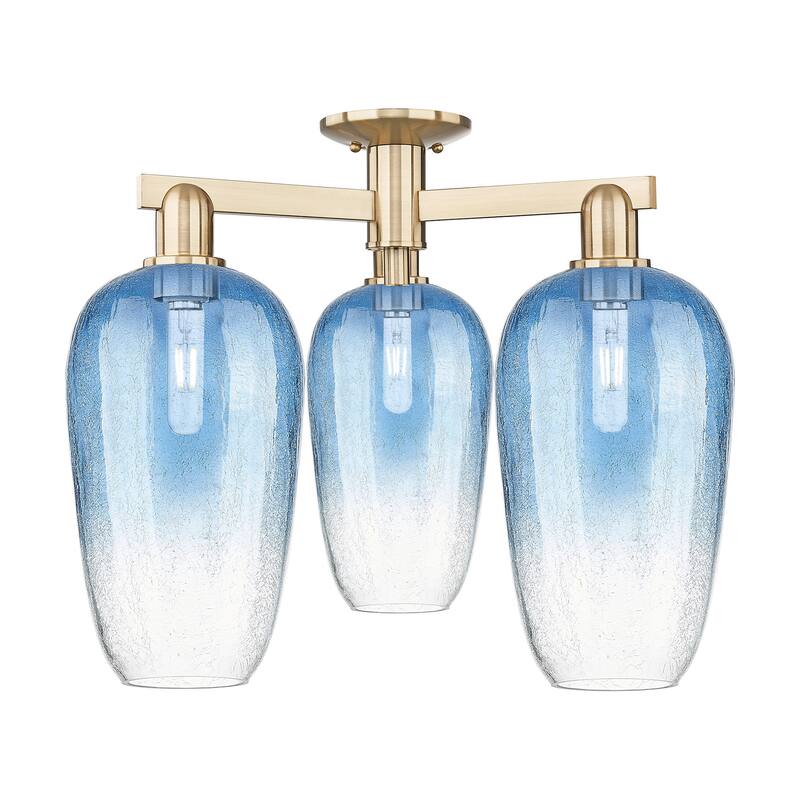 Innovations Lighting 716-3F-17-25 Brookhaven Flute Semi-Flush - Champagne Bronze / Sapphire Blue