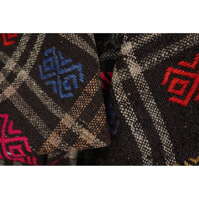 Hand Woven Oriental 100% Wool Carpet Southwestern All-Over Black Kilim Area Rug - 11' 1'' X 5' 9''