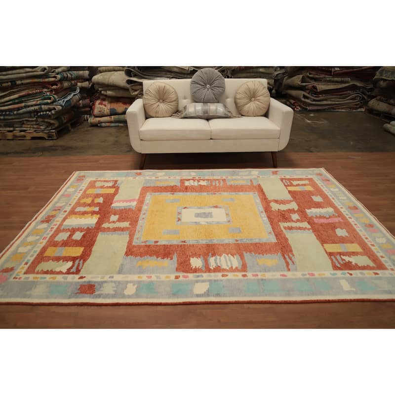 Hand Knotted Oriental 100% Wool Carpet Modern Geometric Oranges & Rust Gabbeh Area Rug - 8' 9'' X 5' 11''