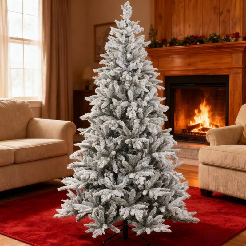 Hinged Xmas Tree,Artificial Flocked Christmas Tree with Snow Tips, Easy Assembly,for Festive Christmas Decor - Green