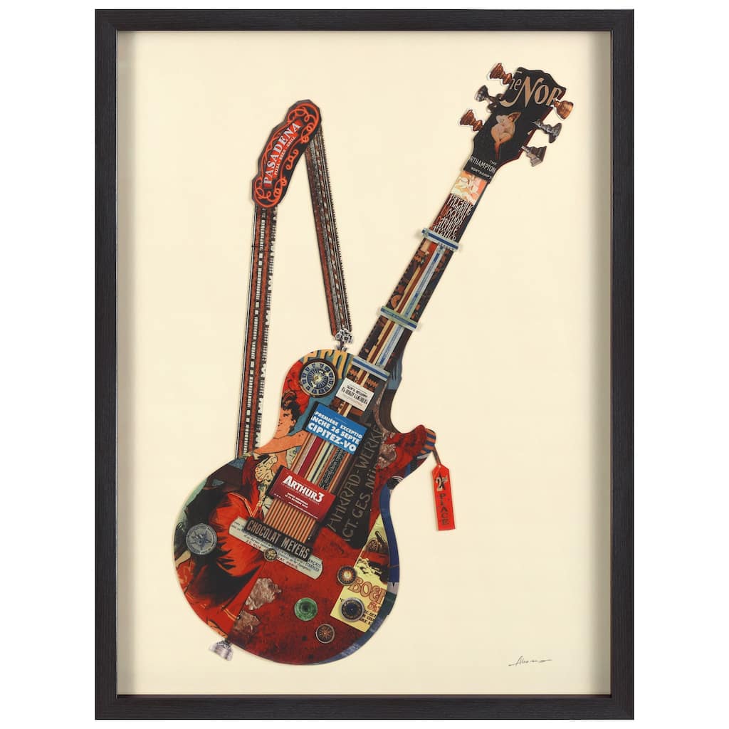 Empire Art "Electric Guitar" Alex Zeng's dimensional collage, under glass & a black shadow box frame