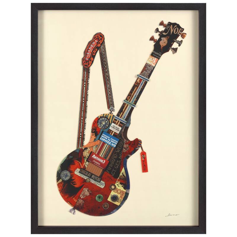 Empire Art "Electric Guitar" Alex Zeng's dimensional collage, under glass & a black shadow box frame
