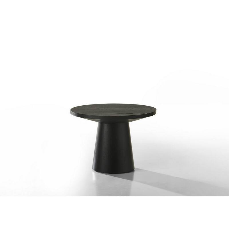 Yuvi 22 Inch Side End Table, Round Top, Pedestal Base, Ebony Black Finish
