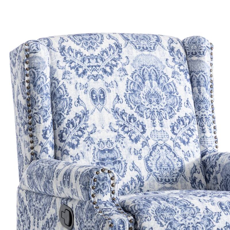 Patterned Linen Swivel Manual Push-Back Recliner Chair