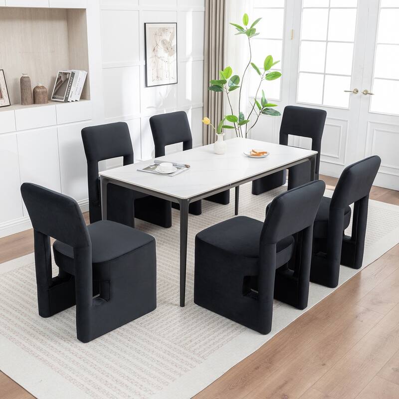 SEYNAR Modern Velvet Upholstered Armless Dining Chair Set of 6 - Black