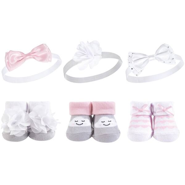 slide 1 of 1, Hudson Baby Infant Girl Headband and Socks Giftset 6pc, Gray Cloud, One Size - Gray Cloud Gray Cloud - One Size
