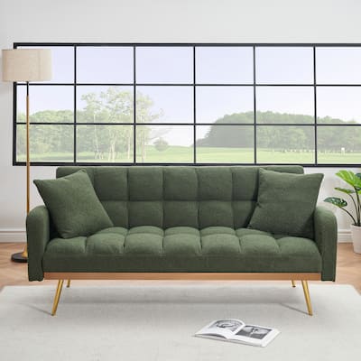 69 Inch Adjustable Green Teddy Sofa Bed for Small Spaces