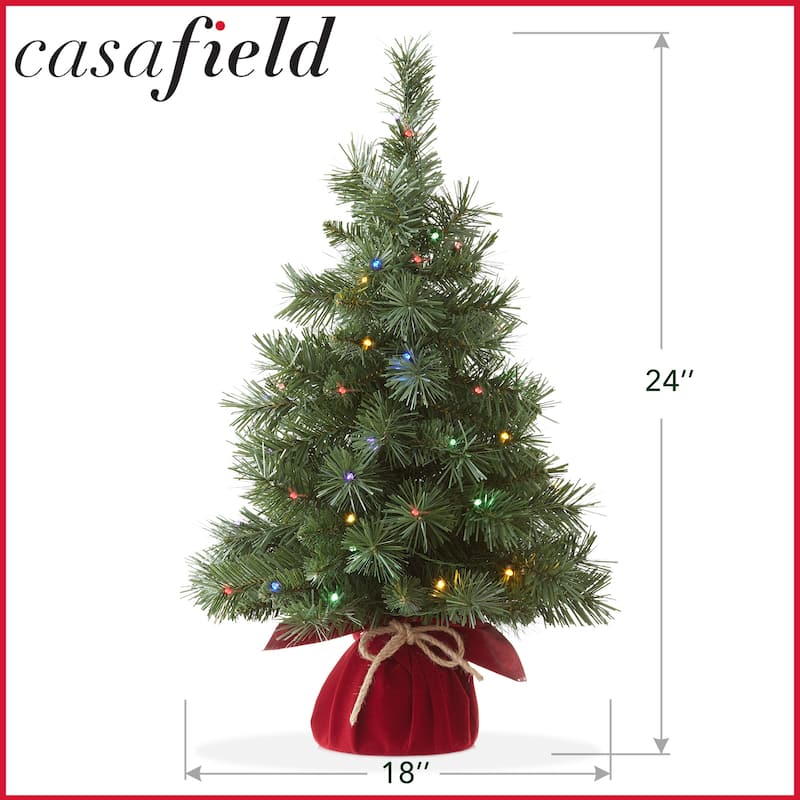 2ft PreLit Artificial Mini Tabletop Christmas Tree with Cloth Base