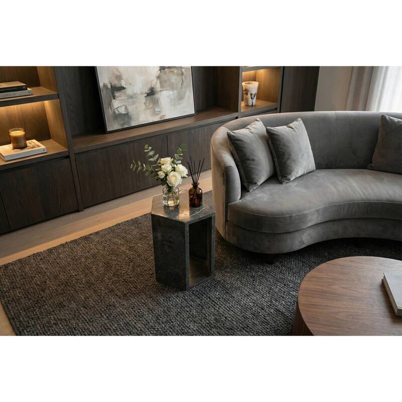 Roomfitters Luxury Natural Marble Hexagon Side Table, Solid Stone Geometric Pedestal End Table, Polished Finish