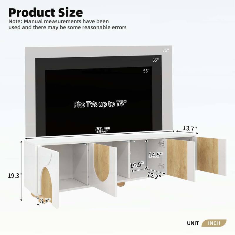 Farmhouse Media Console Table with Rebound Device,5 Solid Wood Legs