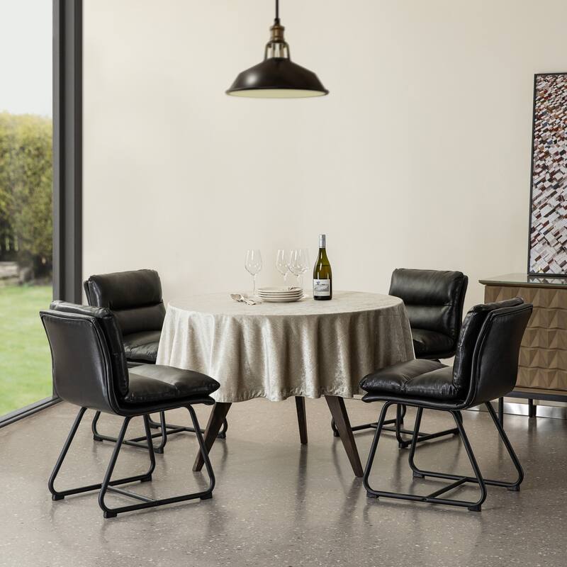 Glitzhome Set of 4 Modern Thick Soft Leatherette Metal Legs Bar Stools