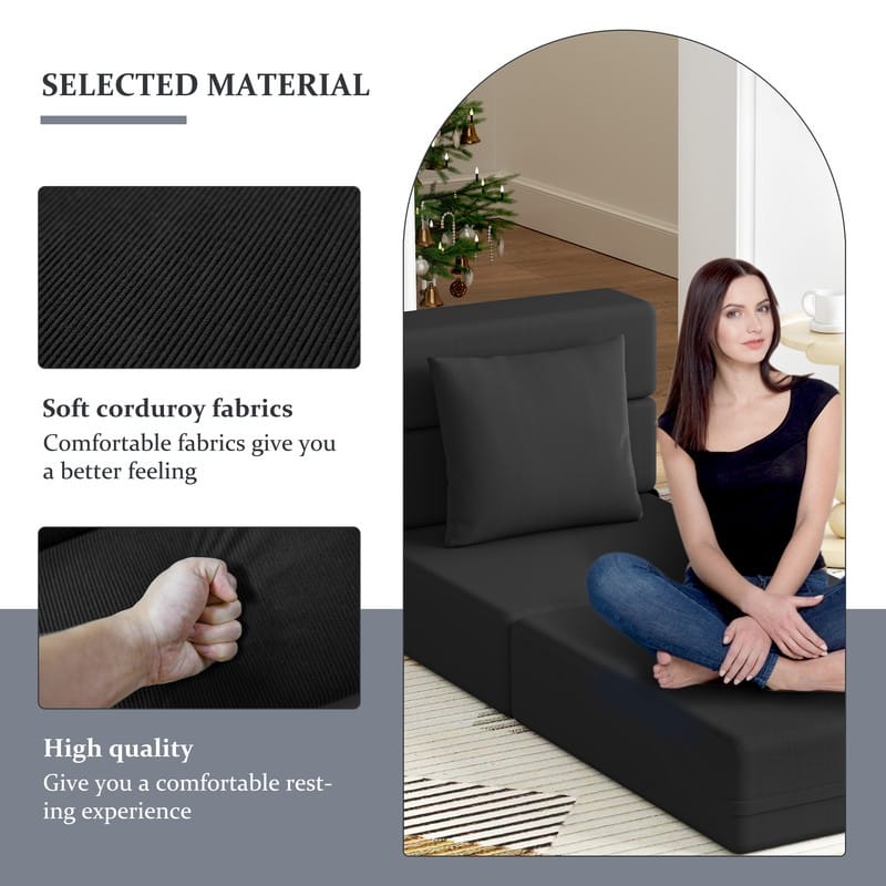 Corduroy Compression Convertible Folding Sectional Sofas (Set of 4)