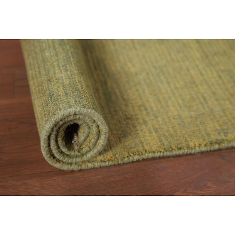 Yellow & Green Contemporary Gabbeh Foyer Rug Hand-Knotted Wool Carpet - 1'10"x 3'1"