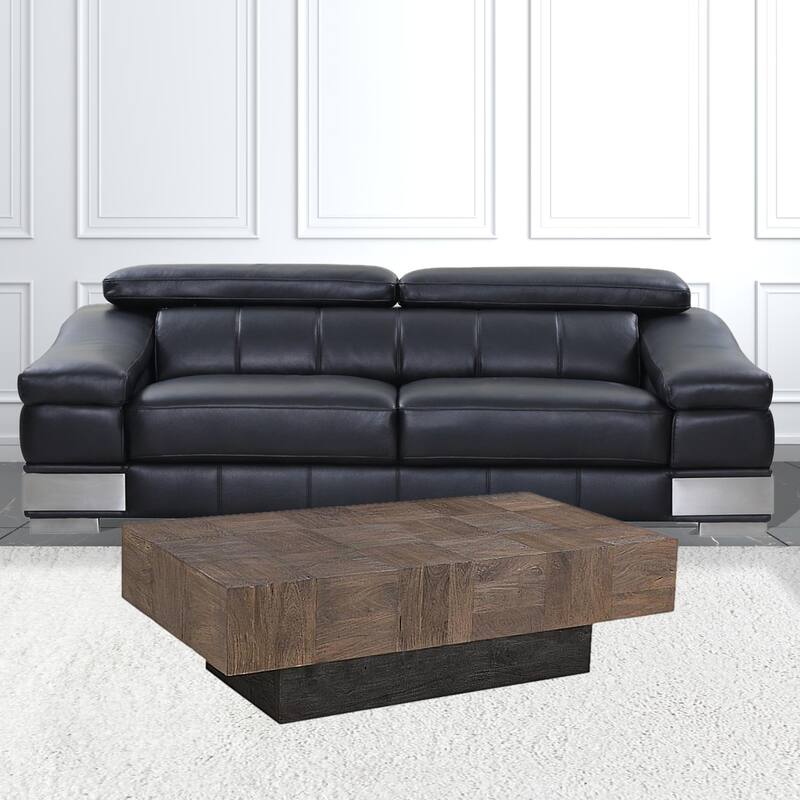 HomeRoots 59" Dark Brown And Black Solid Wood Coffee Table - 59