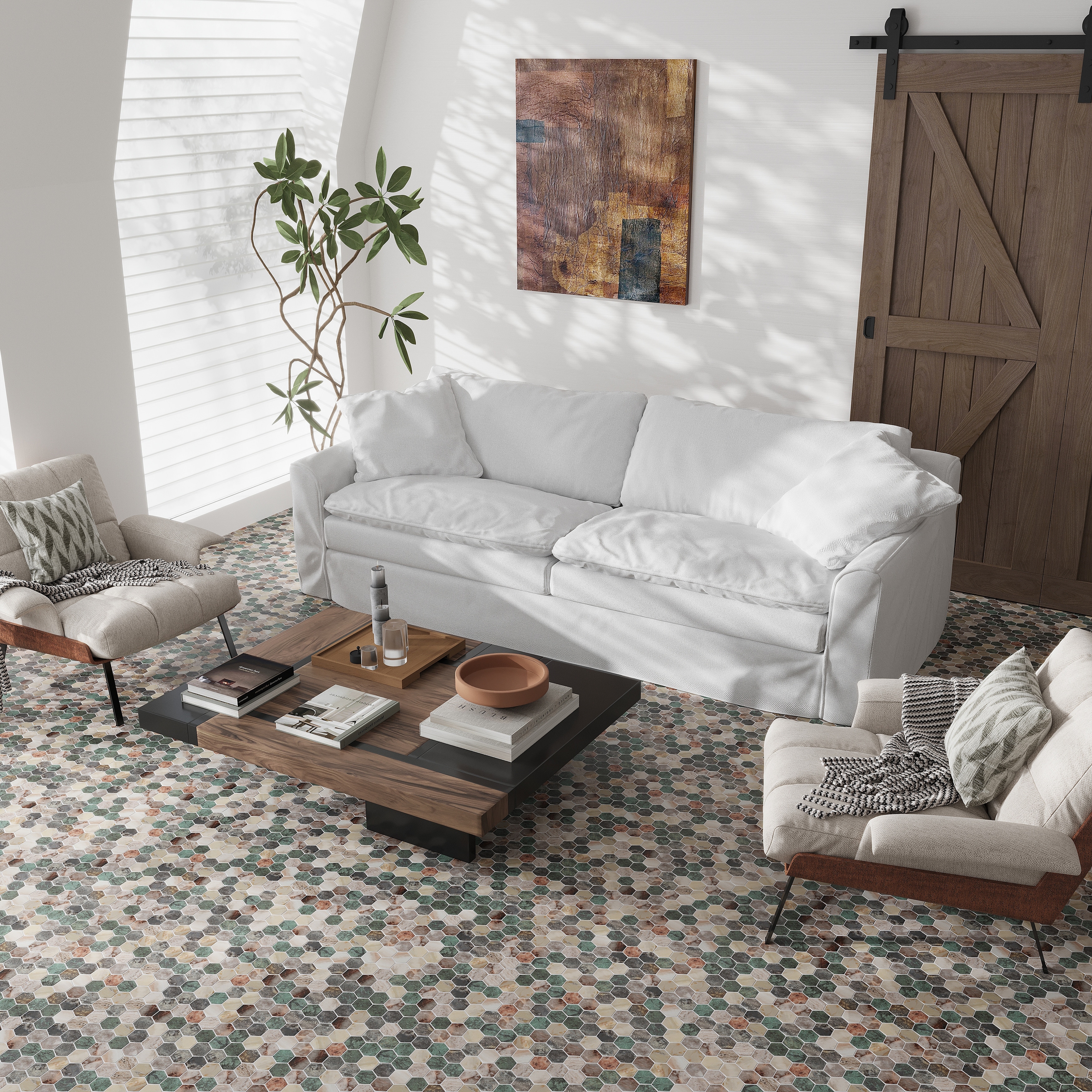 Lucenza 11x11 in. Green Beige Matte Recycled Glass Hexagon Mosaic Wall and Floor Tile (5.28 sq ft/case, 6-Pack)