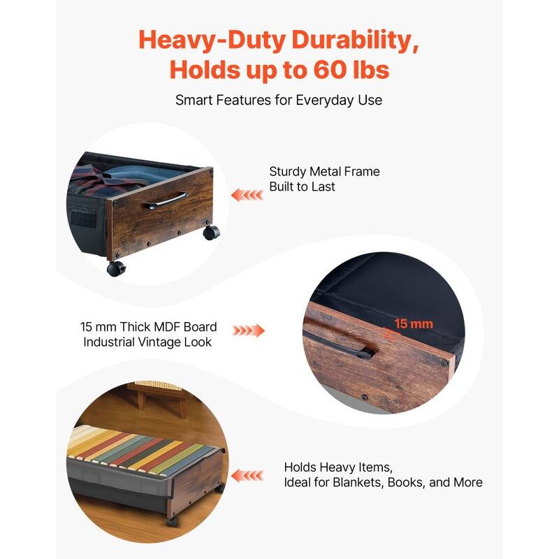 2-Pack Under Bed Storage Boxes with Label Slots Wheels and Clear Lid Fits Clothes Shoes Toys - 25.6 x 18.1 x 7.1 inch