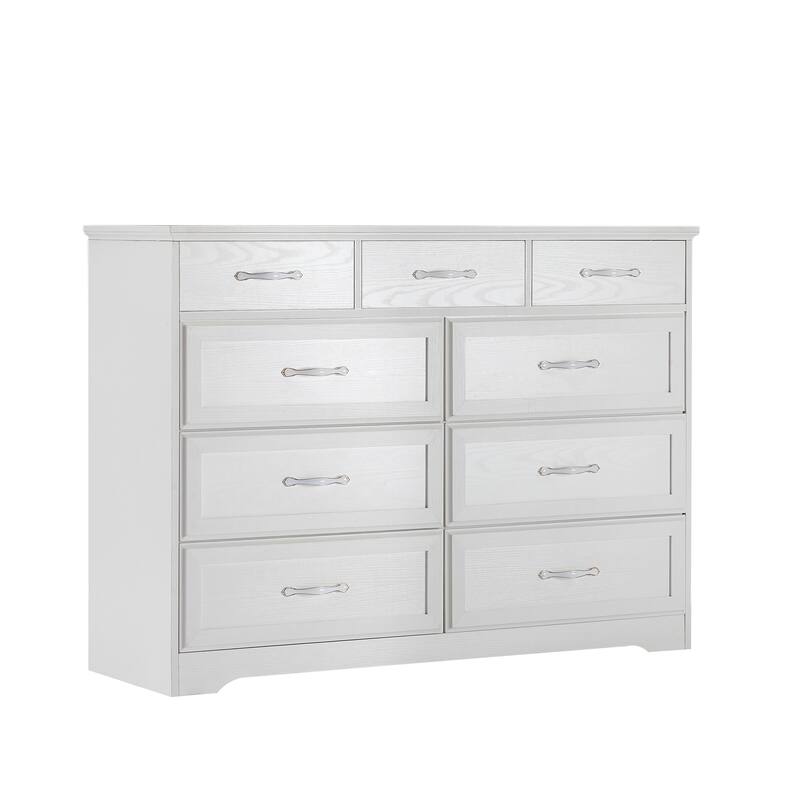 9 Drawer Long Dresser With Antique Handles