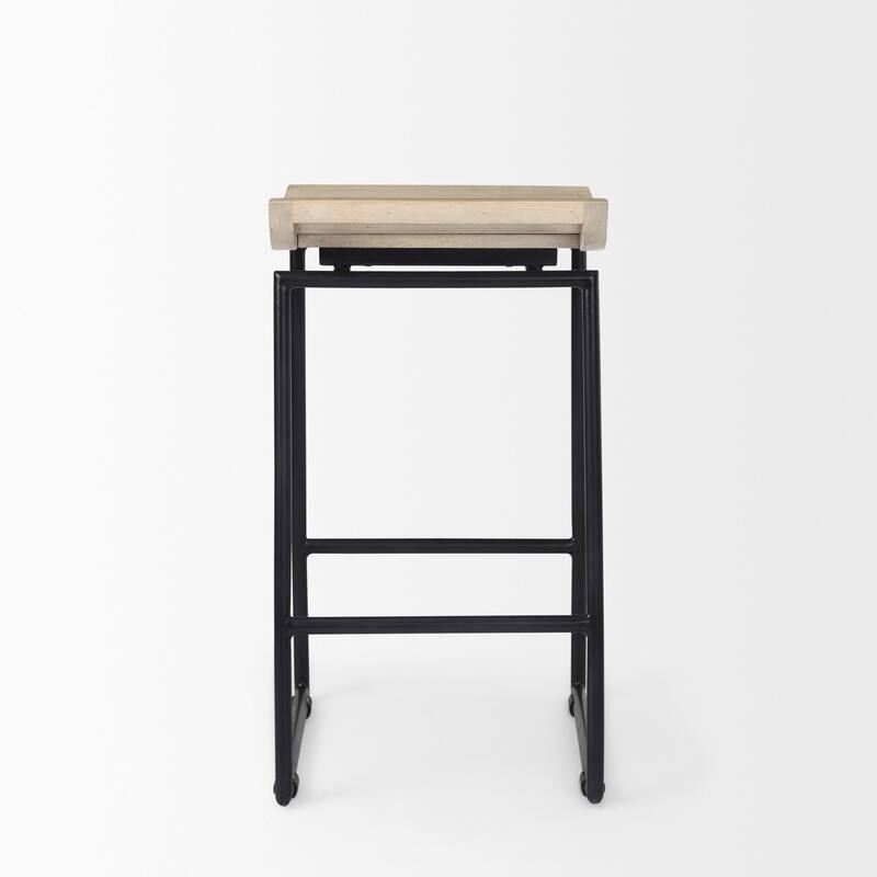 Givens Blonde Solid Wood with Black Metal Frame Counter Stool - 14"W x 15.7"D x 25.7"H