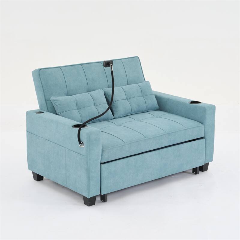 3-in-1 Pull Out Convertible Sleeper Chair w/ USB Ports,Wear Resistant