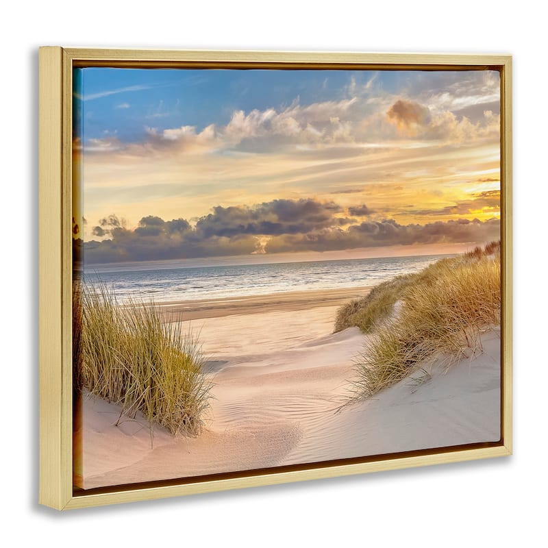 Stupell Serene Beach Between Dunes Framed Floater Canvas Wall Art Design By Mike Calascibetta