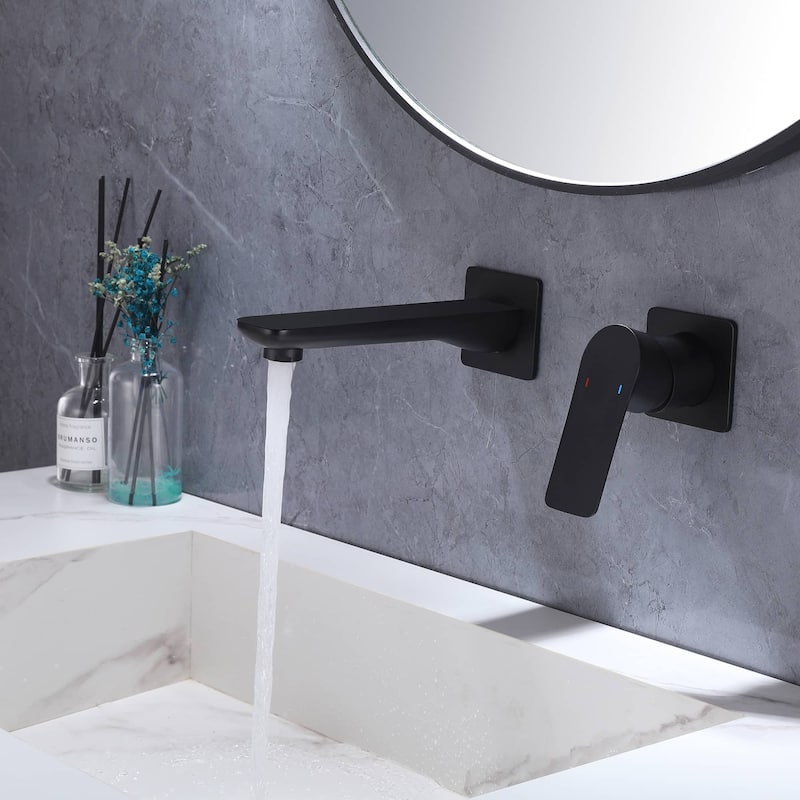 Wall Mount Bathoom Sink Faucet Single Handle Matte Black Bathroom Faucet 2 Holes Modern Vanity Basin Mixer Taps With Valve - Matte Black