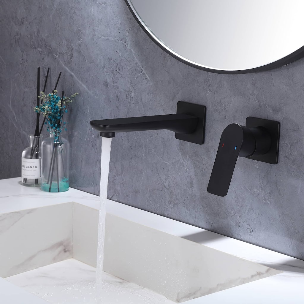 Wall Mount Bathoom Sink Faucet Single Handle Matte Black Bathroom Faucet 2 Holes Modern Vanity Basin Mixer Taps With Valve