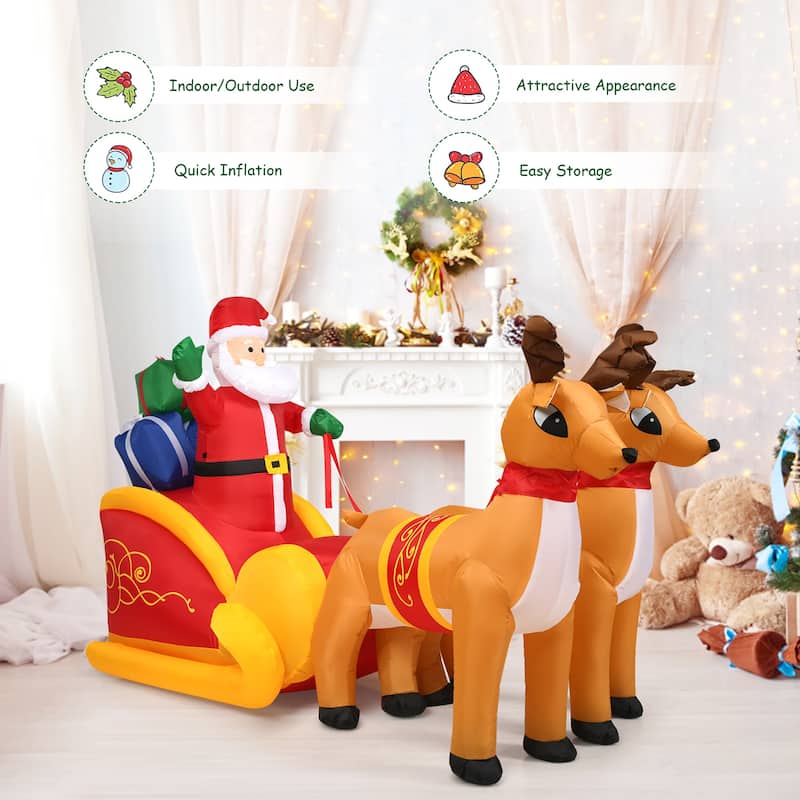 Costway 7.5 Ft Inflatable Santa Double Deer w/Sled Waterproof - Yellow/Red - 7.5 FT