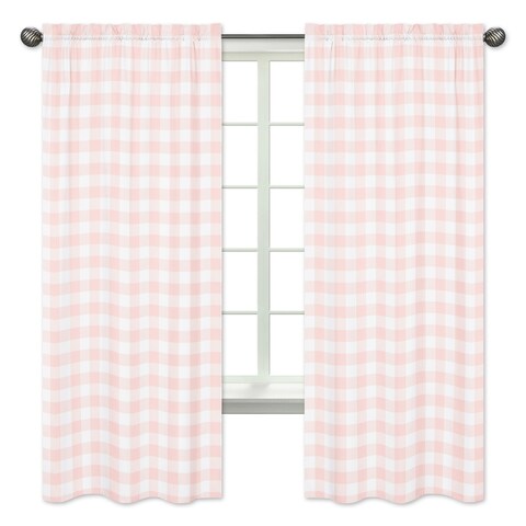 Pink Buffalo Plaid Check 84-inch Window Treatment Curtain Panel Pair - Blush White Shabby Chic Woodland Rustic Country Farmhouse