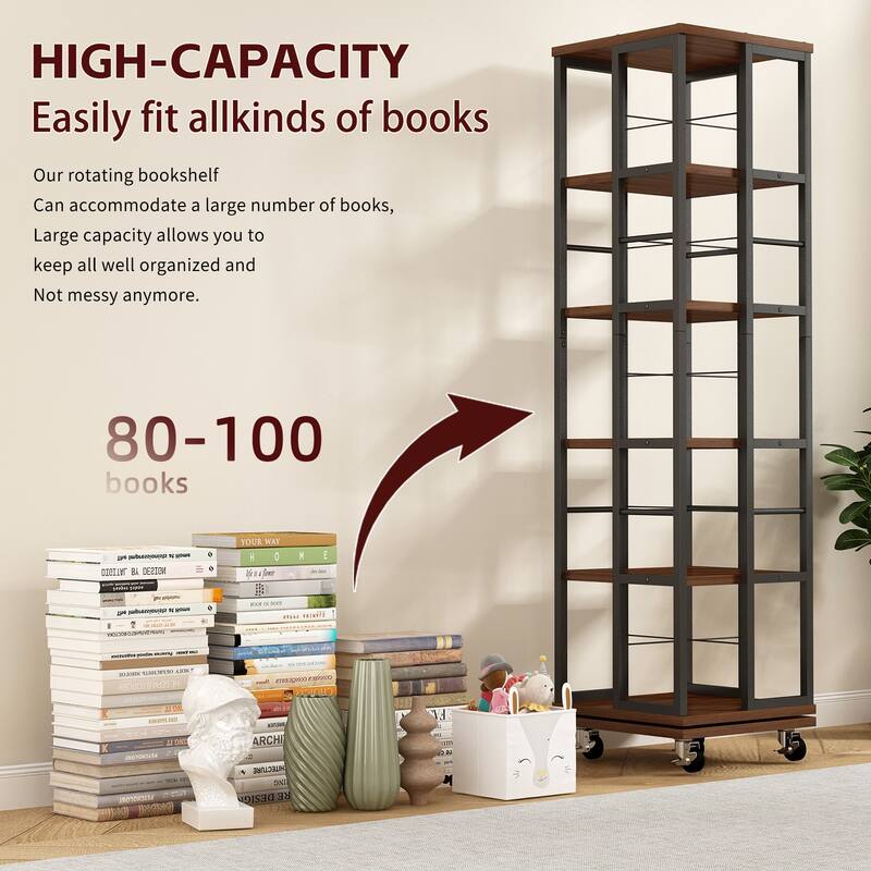 5-Tier 360° Rotating Bookshelf, Corner Spinning Bookcase with Narrow Floor Standing Design