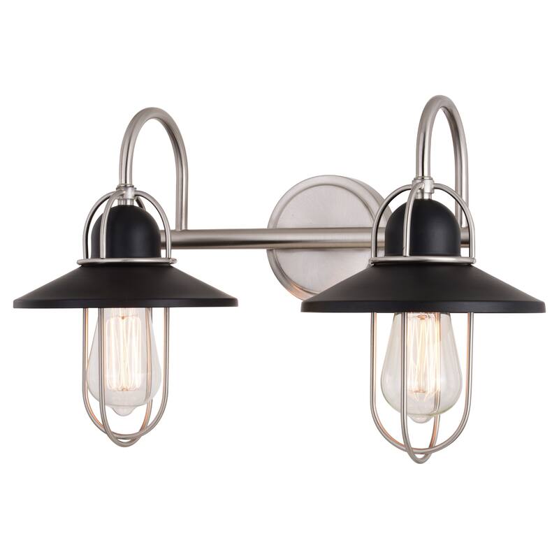 VAXCEL Galena Matte Black and Satin Nickel Nautical Coastal Bathroom Vanity Lighting Fixture, Steel Cage Wall Sconce
