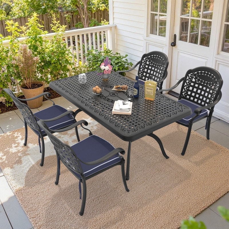 5-Piece Cast Aluminum Outdoor Dining Set with Seat Cushions