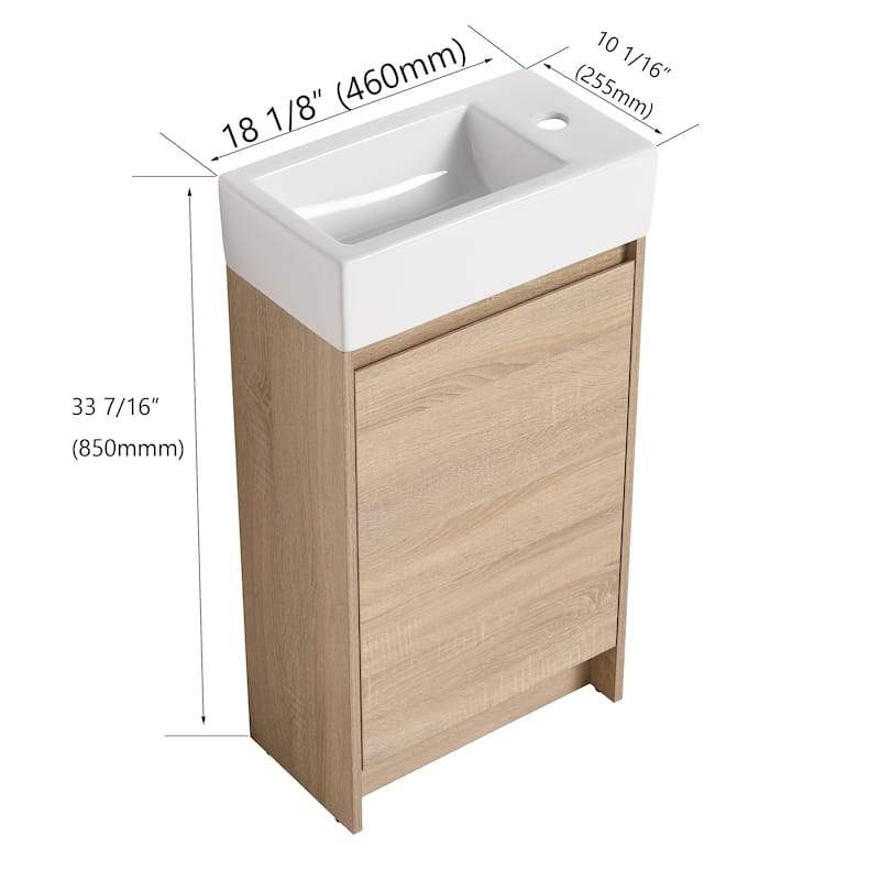 Bathroom Vanity With Sink In 16/18 Inch, Freestanding Bathroom Vanity With Soft Close Door