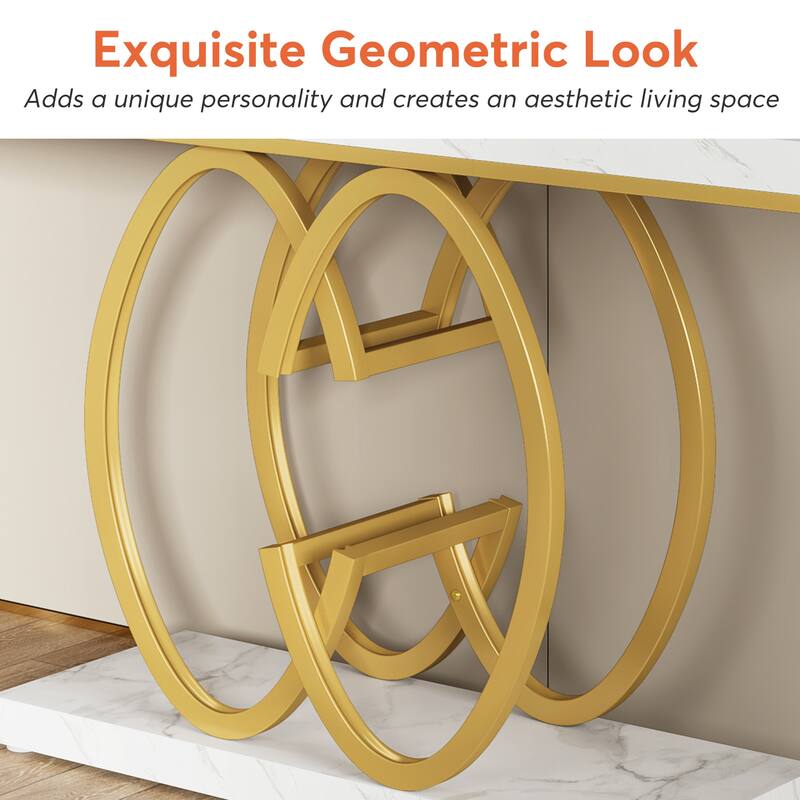 55 Inch Faux Marble Console Table Gold Sofa Table for Entryway