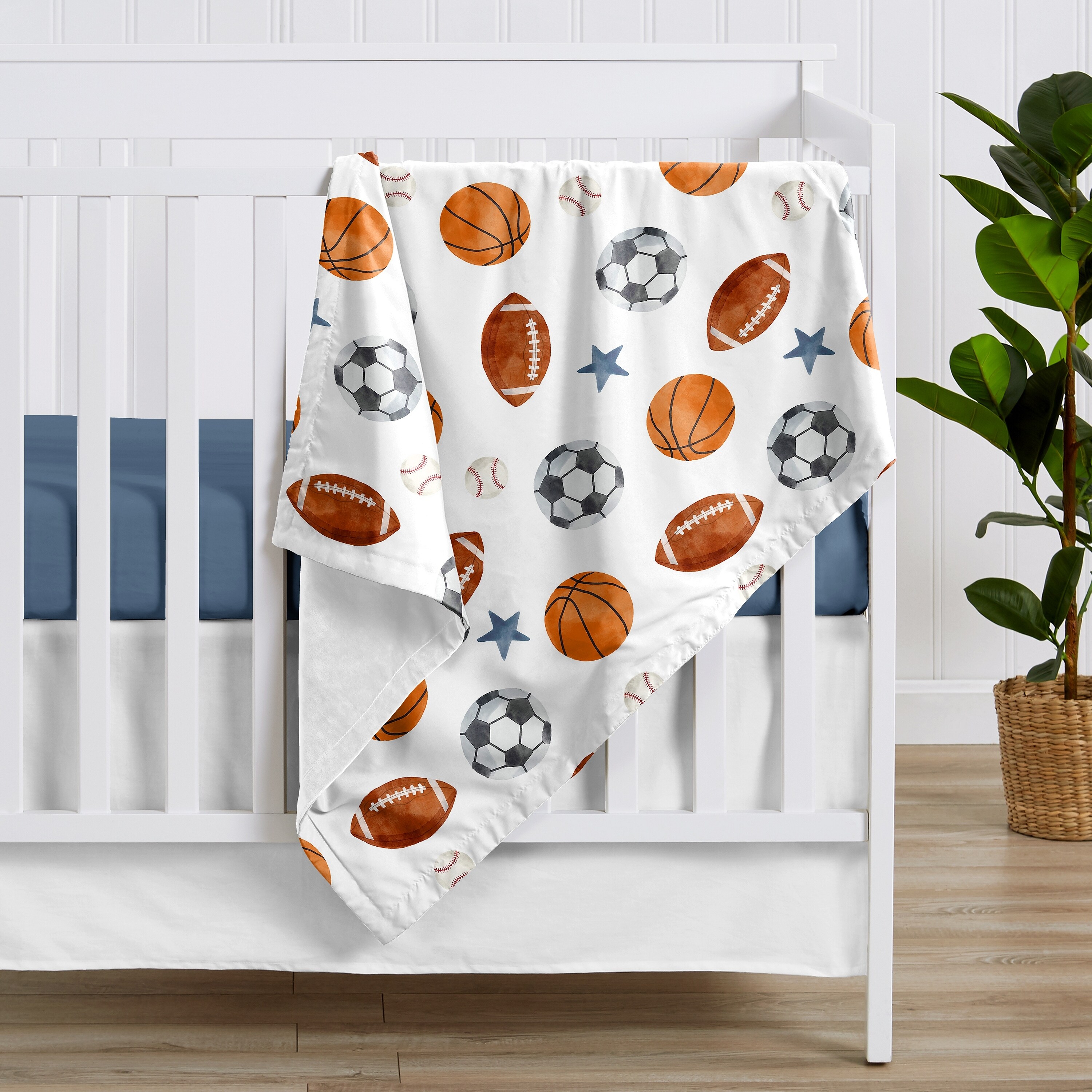 Sweet Jojo Designs Sports Theme Boy Baby Receiving Security Swaddle Blanket Watercolor Soccer Balls Football Baseball Basketball