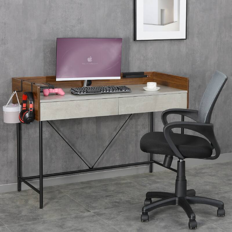 JJS 48" Home Office Computer Laptop Desk with Drawers, Modern Wooden Compact Study Writing Desk with Privacy Panel and Storage