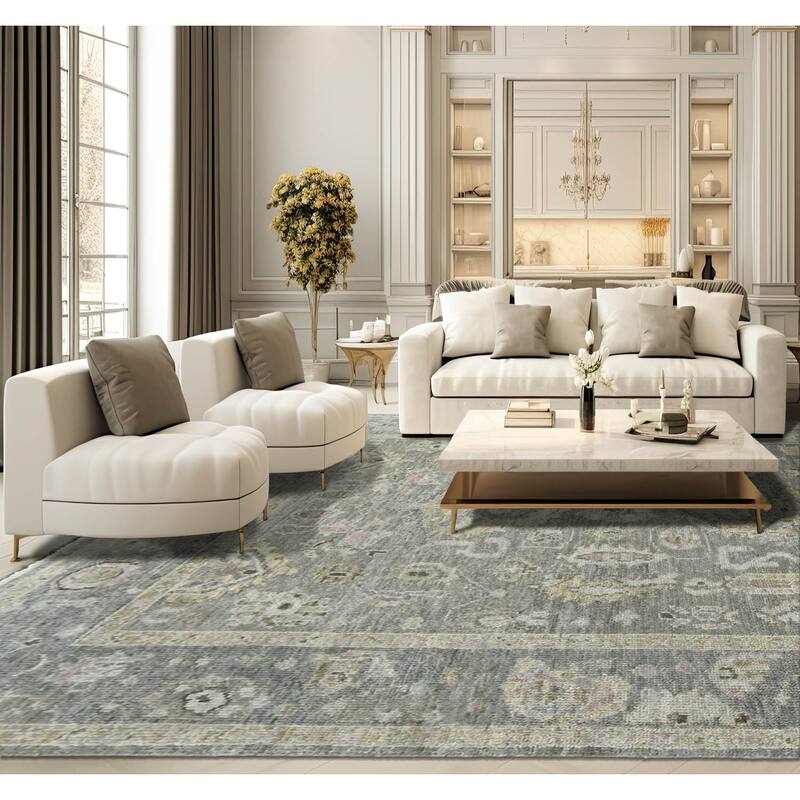 LoomBloom Multi Size Moss Handmade Traditional Oushak Wool Area Rug